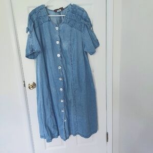 Vintage Spencer Alexis Dress Denim Mother of Pearl Short Sleeve Size 18 Med Wash